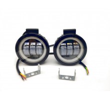 Светодиодная LED фара 50W 3 линзы 10-30V с глазками круглая